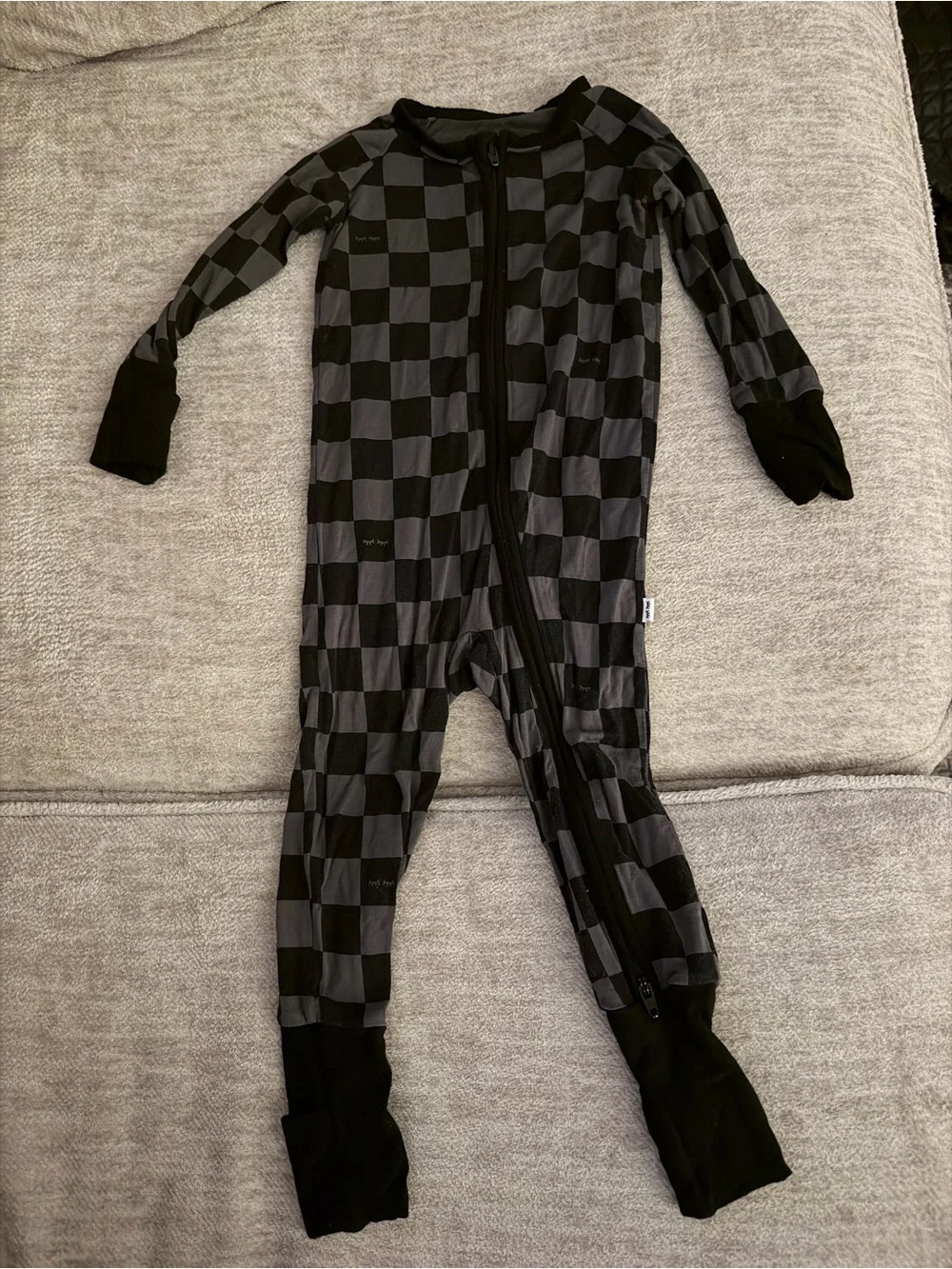 Little Sleepies Black & Gray Checkered Zip One-Piece Pajamas 6-12 months